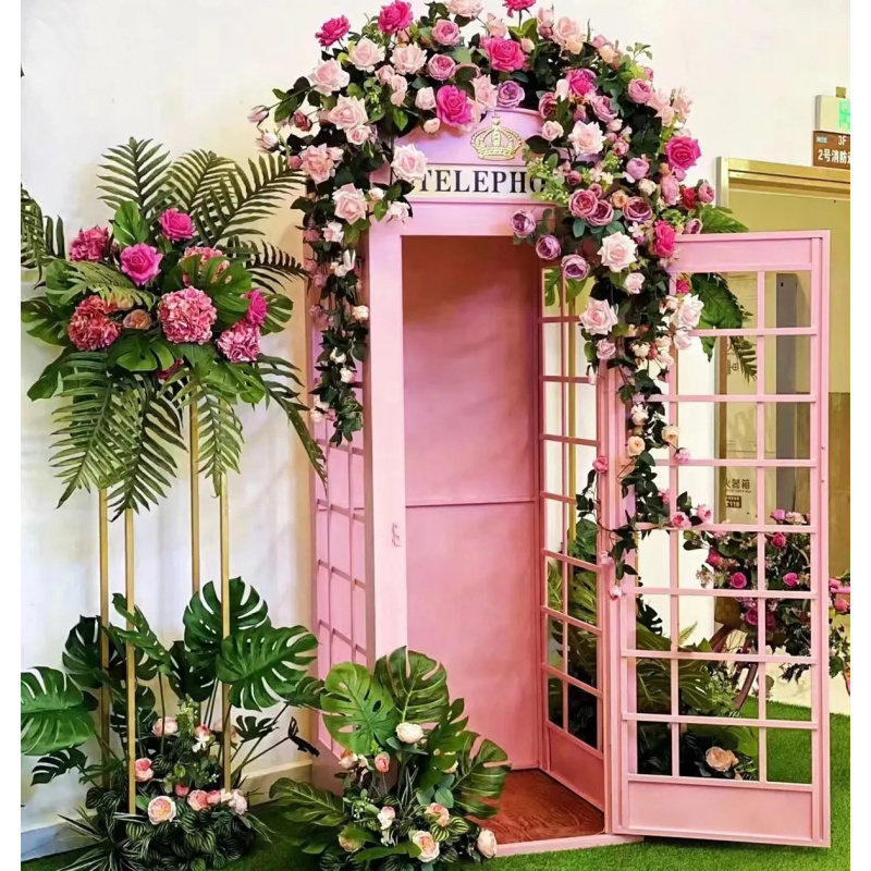 Photo Booth Prop - Roze telefooncel met bloemensalon decoratie foto-attributen
