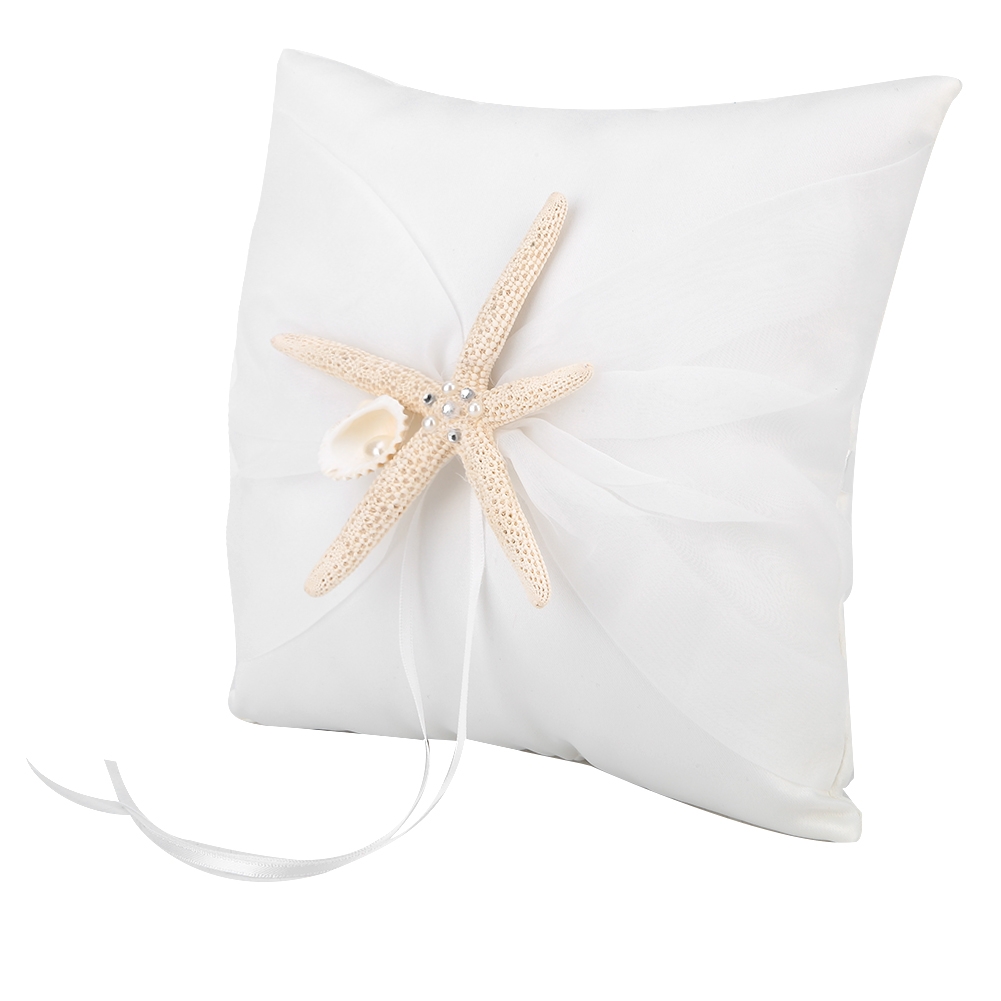 Ring Bearer Pillow - Ivoorkleurig ringkussen voor bruidsparen met zeester