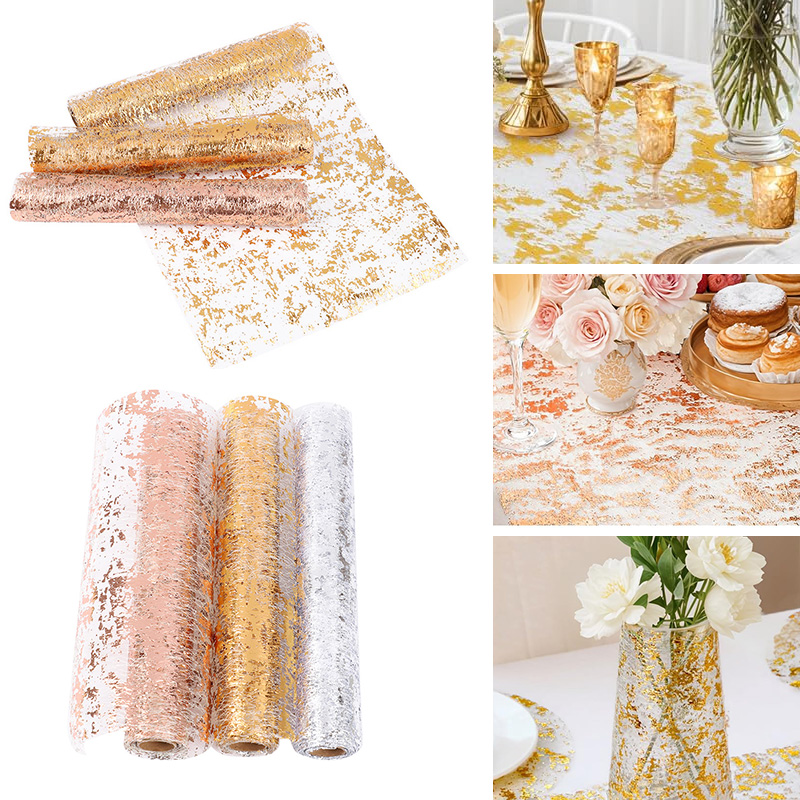 Table Runner Sequin - Metallic Gold Tafelloper Pailletten Glitter Mesh