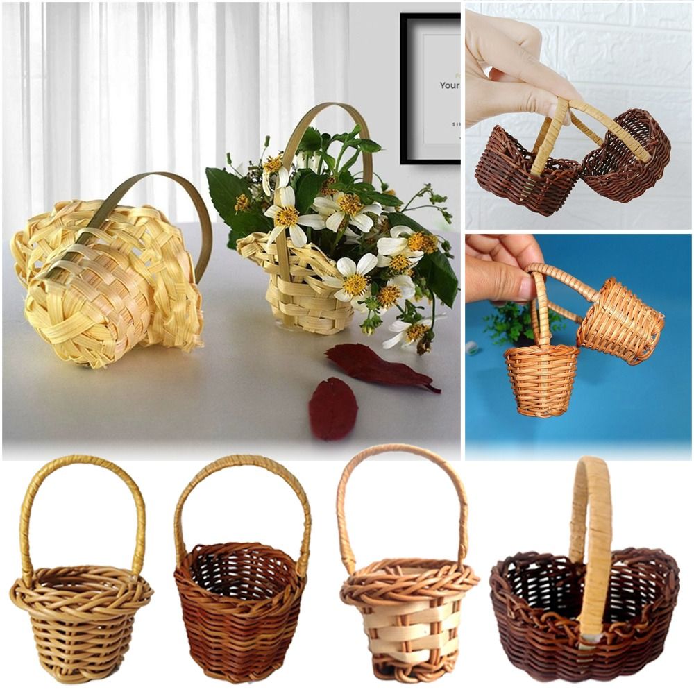 Wedding Hampers - Mini Vlecht Bloemenmanden Met Handvat Accessoires