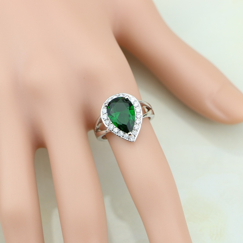 Wedding Z - Water Drop 925 Zilveren Ring Groene