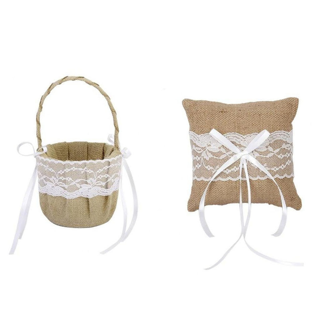 Set van 6 6'' jute kant bloeme - Ring Bearer Pillow recensie en prijs